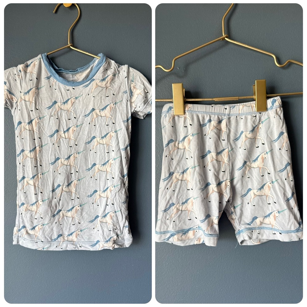 KicKee Kids Unicorn Bamboo Short Sleeve Pajama Set Blue 4T
